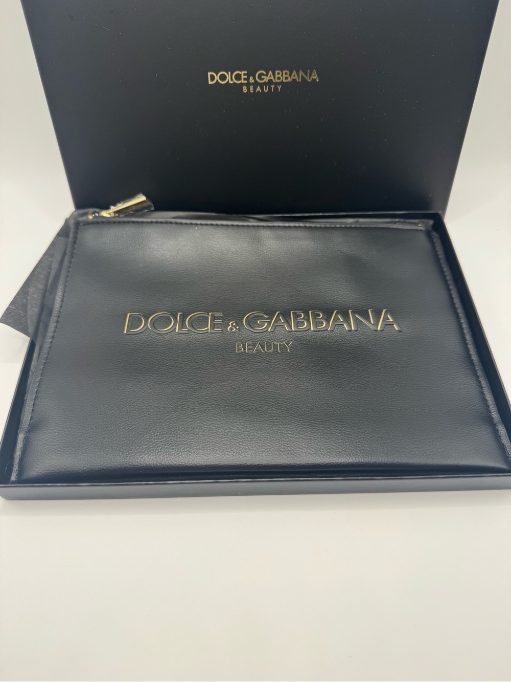 New Dolce & Gabbana Beauty Black and Gold Zip Cosmetic Pouch Clutch